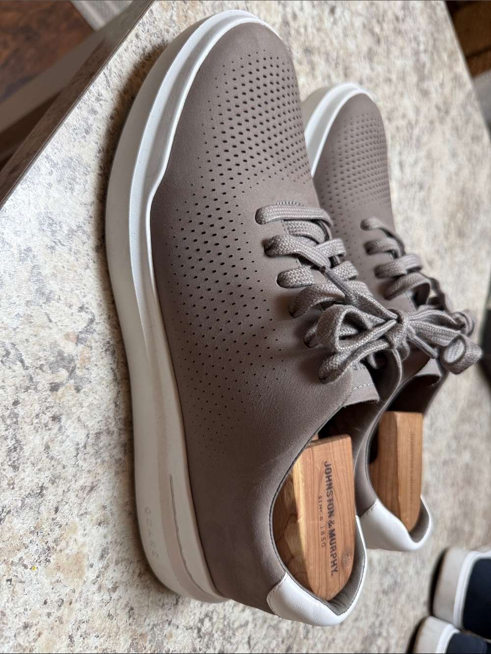 Cole Haan Perforated Taupe Sneakers with White Sole